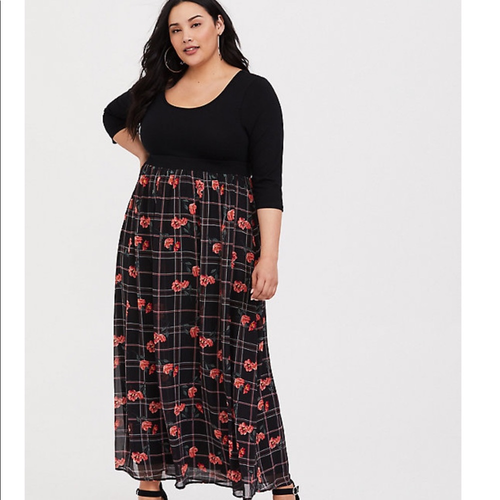 Torrid floral plaid knit to woven maxi dress